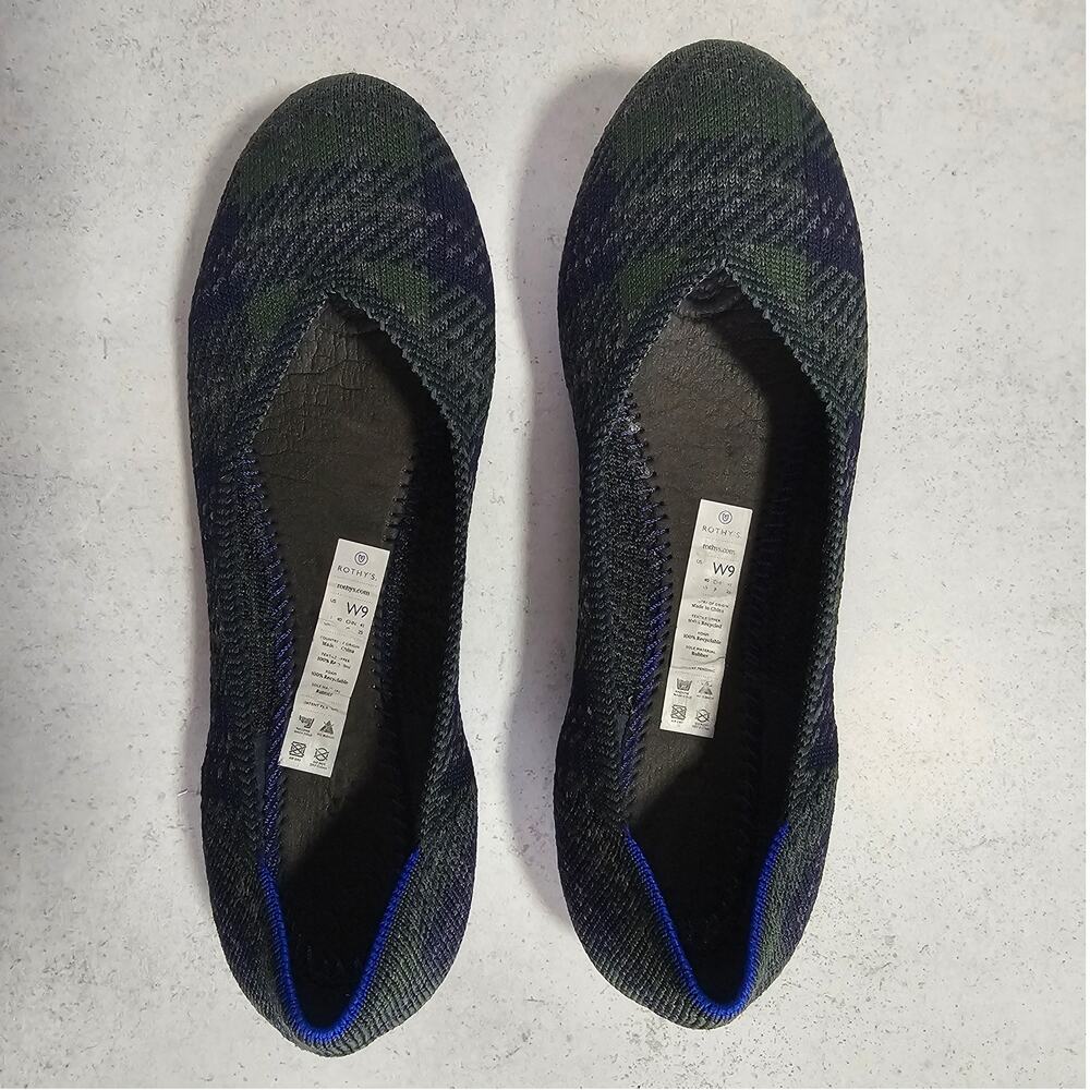 EUC Rothy's Women's Limited Edition The Flat Forest Tartan Round Toe Shoes 9 - Picture 9 of 9